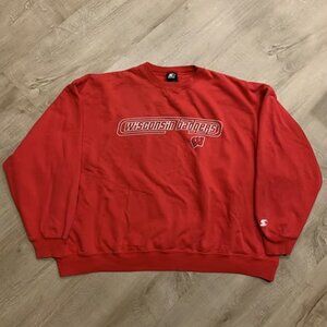 Vintage 90s Starter Team NCAA Wisconsin Badgers Sweatshirt Mens 3XL Red Crewneck
